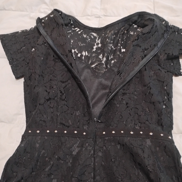 MISSGUIDED Studded Collar Waistline Double Layer Black Lace Mini Dress MED NWOT - Picture 9 of 14